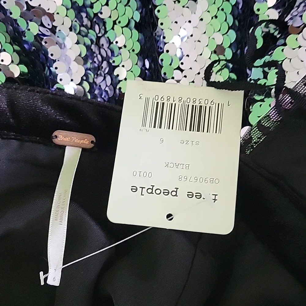 Free People Sequin Metallic Purple Black short dress party cocktail size 6 - Picture 17 of 17